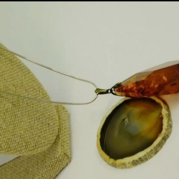 Artisan 925 Chunky Cognac Amber Statement Pendant Necklace 20.1g - Picture 6 of 6